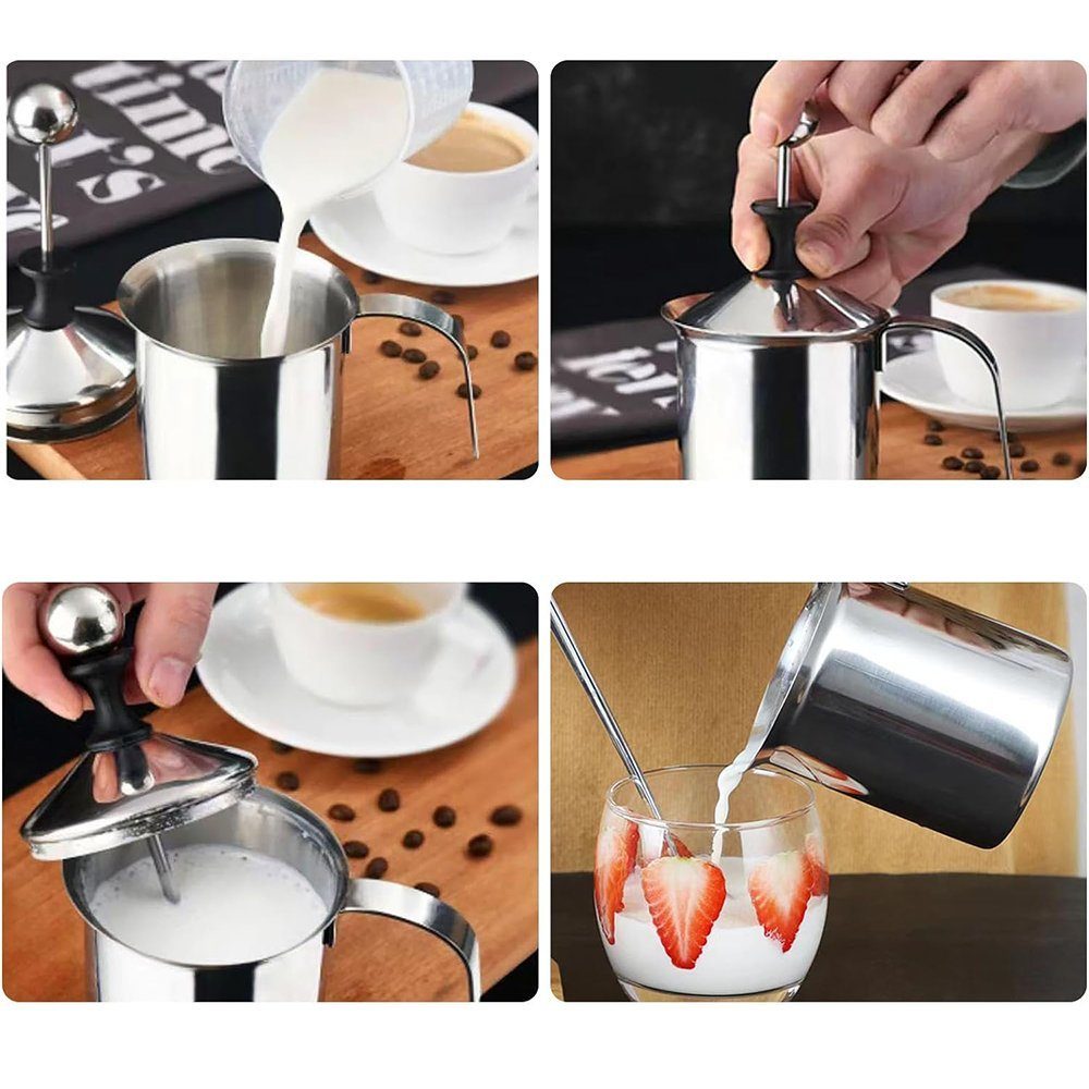 Zimtky Milchaufschäumer 400ml Edelstahl Double Mesh Milchaufschäumer Manuell Milchaufschäumer