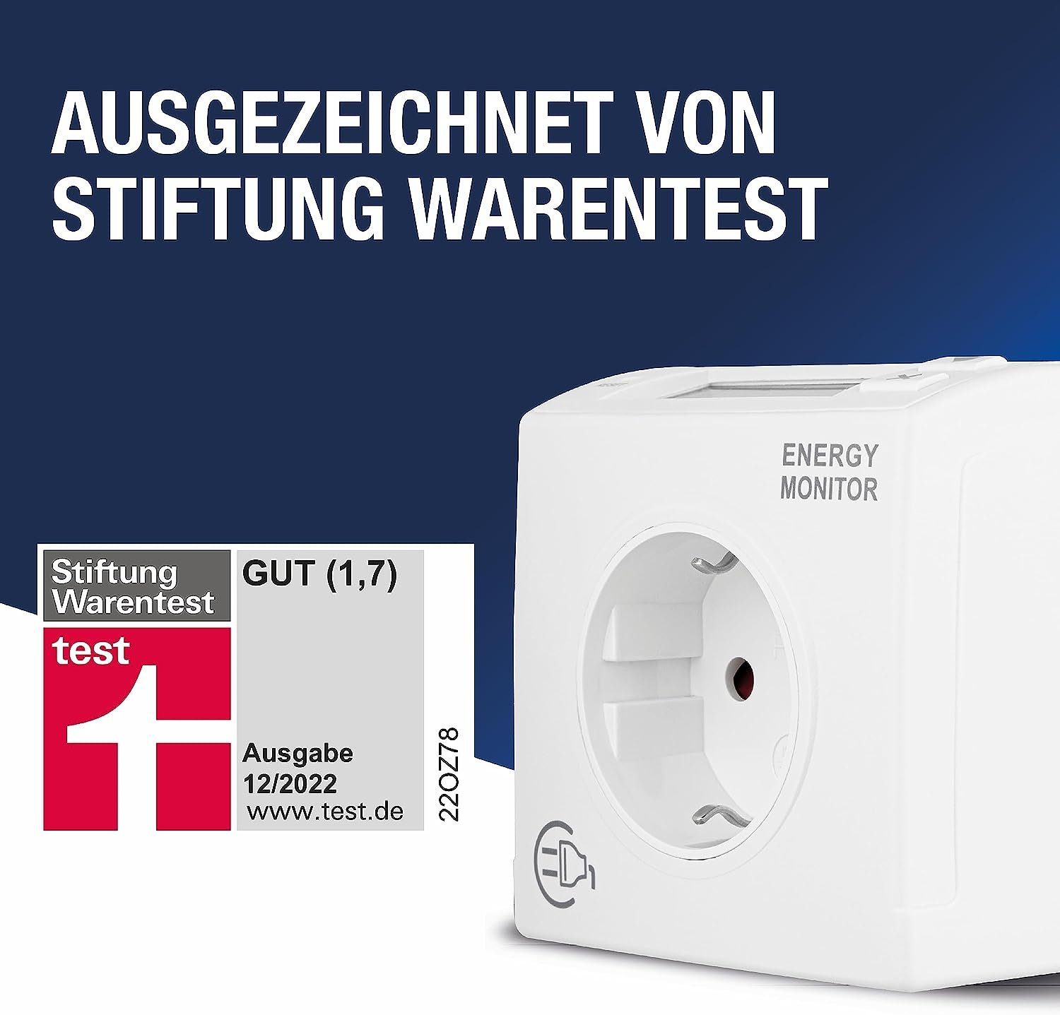 REV Strommessgerät - messen Sie Ihren Stromverbrauch, Stromzähler für Steckdose, Ausgezeichnet von Stiftung Warentest mit Note 1,7