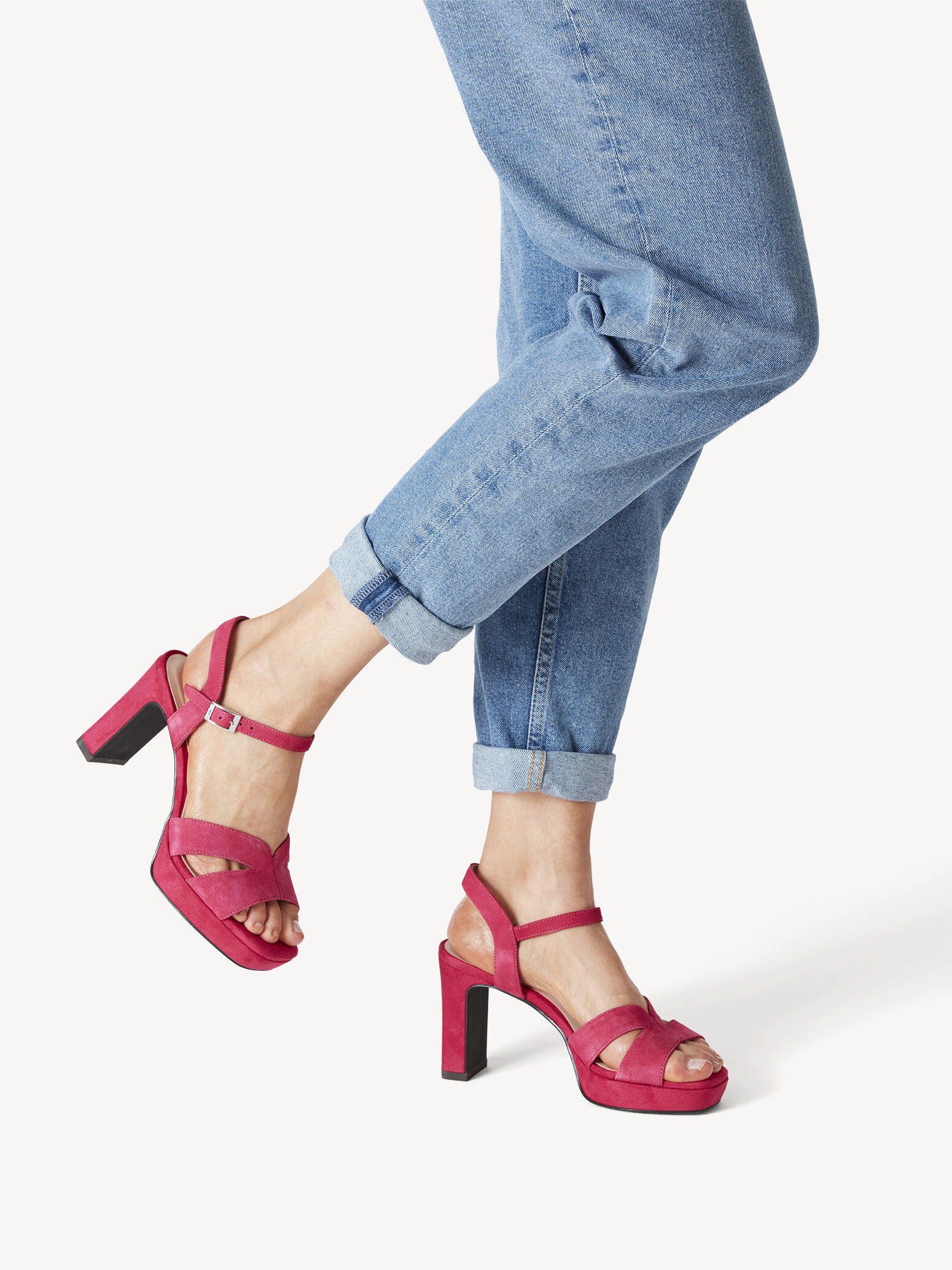 Sandale à talon en cuir - rose fuchsia