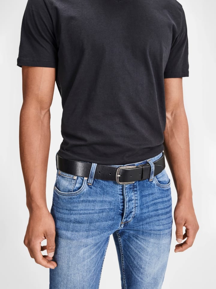 Jack & Jones Ledergürtel JACPAUL Belt Echt Leder Jeans Hosen Gürtel in Schwarz günstig kaufen