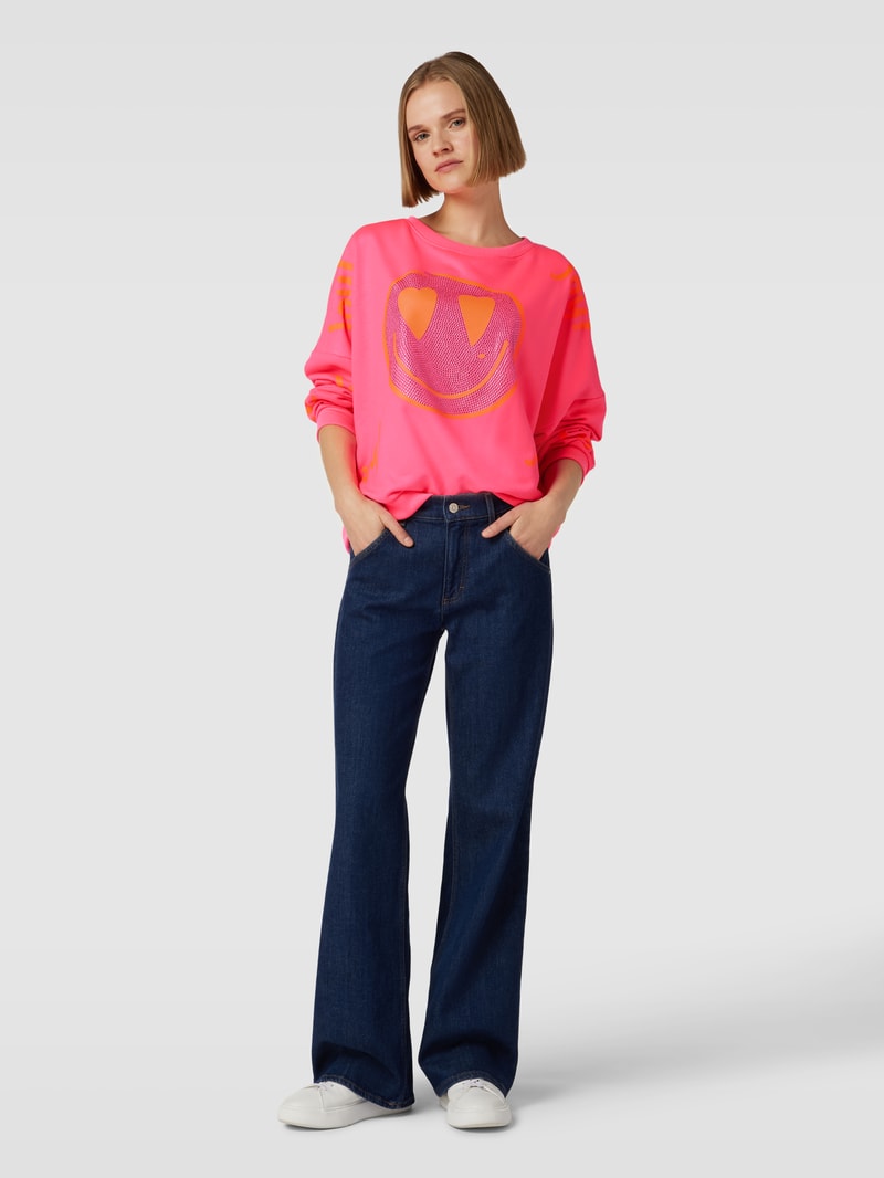 Sweatshirt mit Strasssteinbesatz Modell 'JOY' in pink