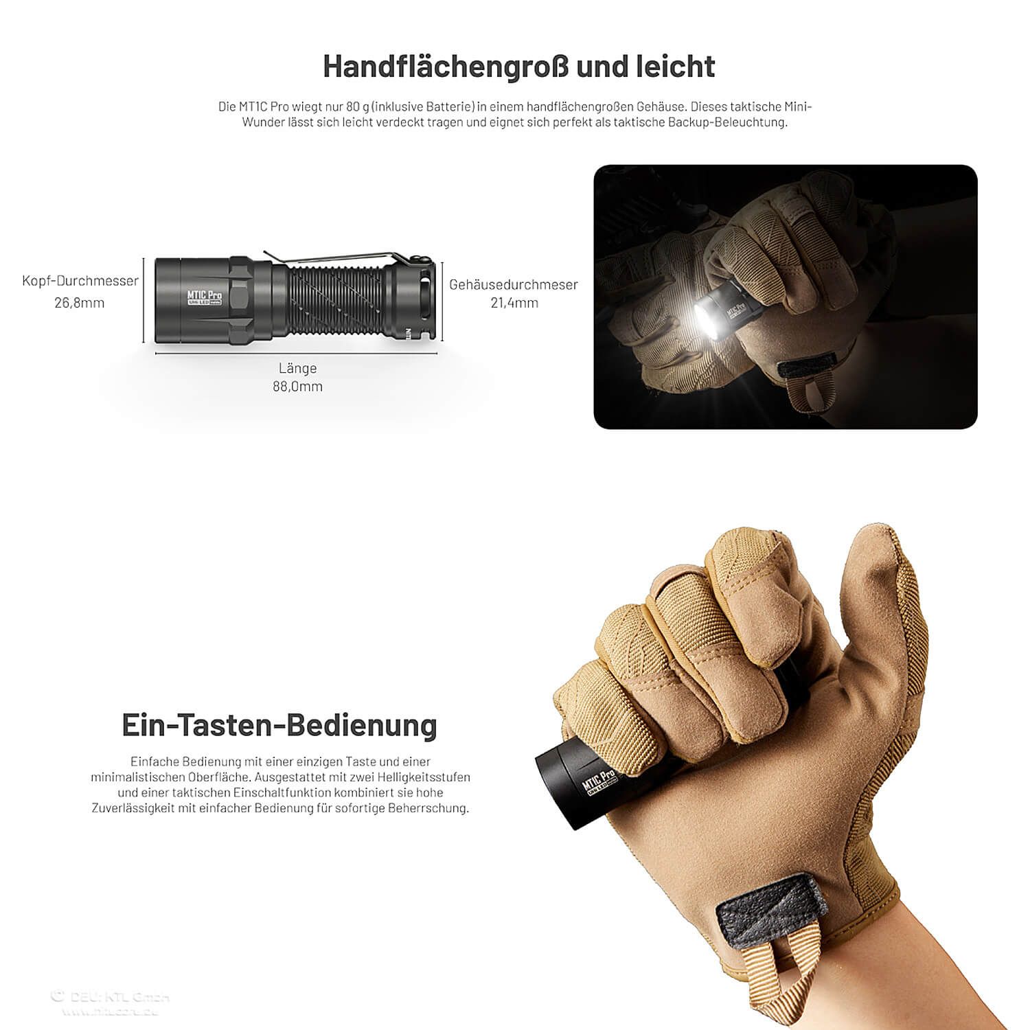 Tactical LED Taschenlampe MT1C Pro - 1000 Lumen