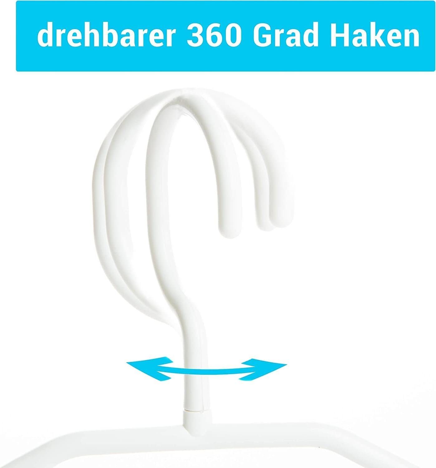 Centi Kleiderbügel 10 Kleiderbügel weiß Kunststoff mit drehbaren Haken, 41 cm, platzsparend Kleiderbügel Plastik weiß