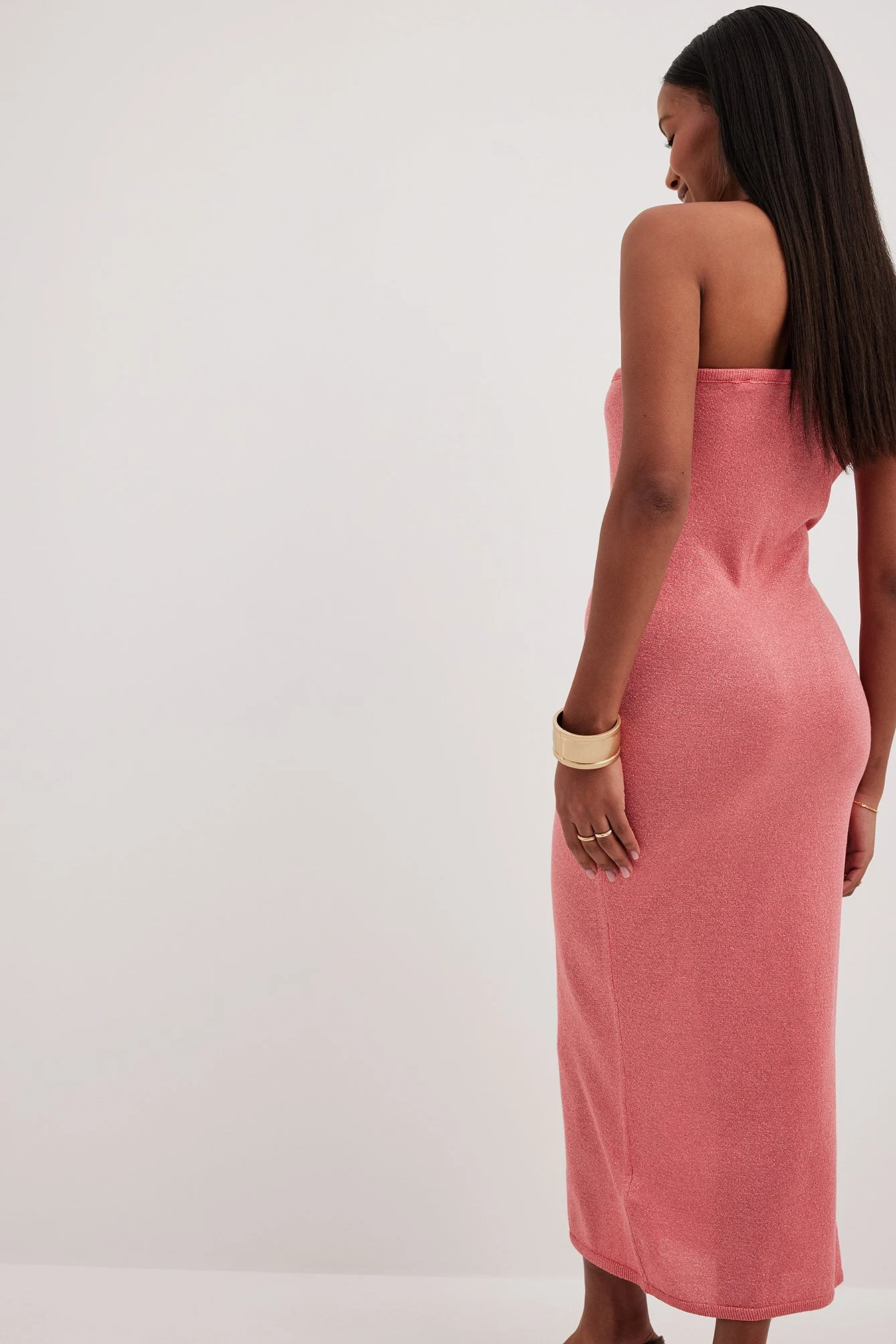 Einseitig schulterfreies Midikleid mit Glitzer aus Strickstoff
