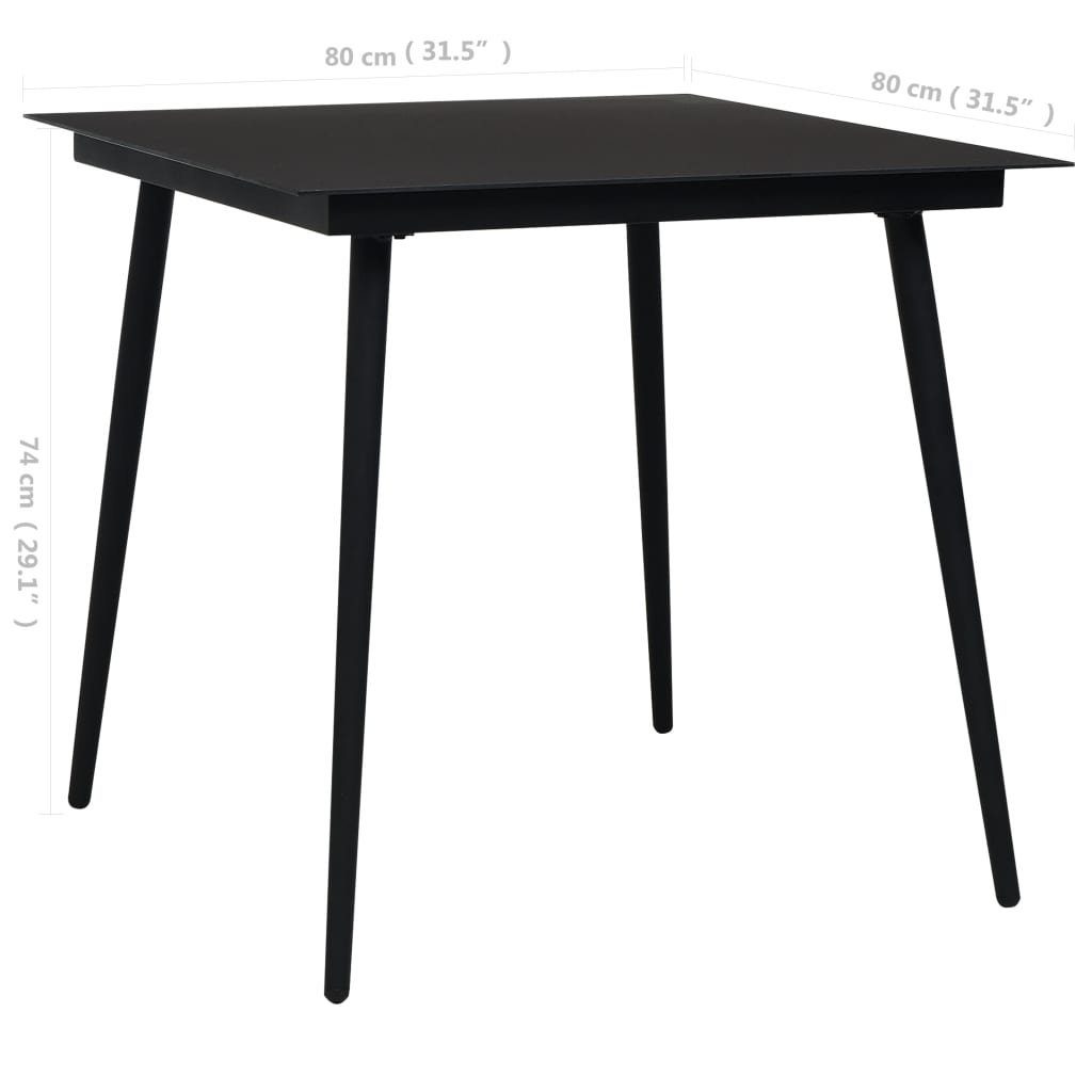 vidaXL Gartentisch Garten-Esstisch Schwarz 80x80x74 cm Stahl und Glas (1-St)