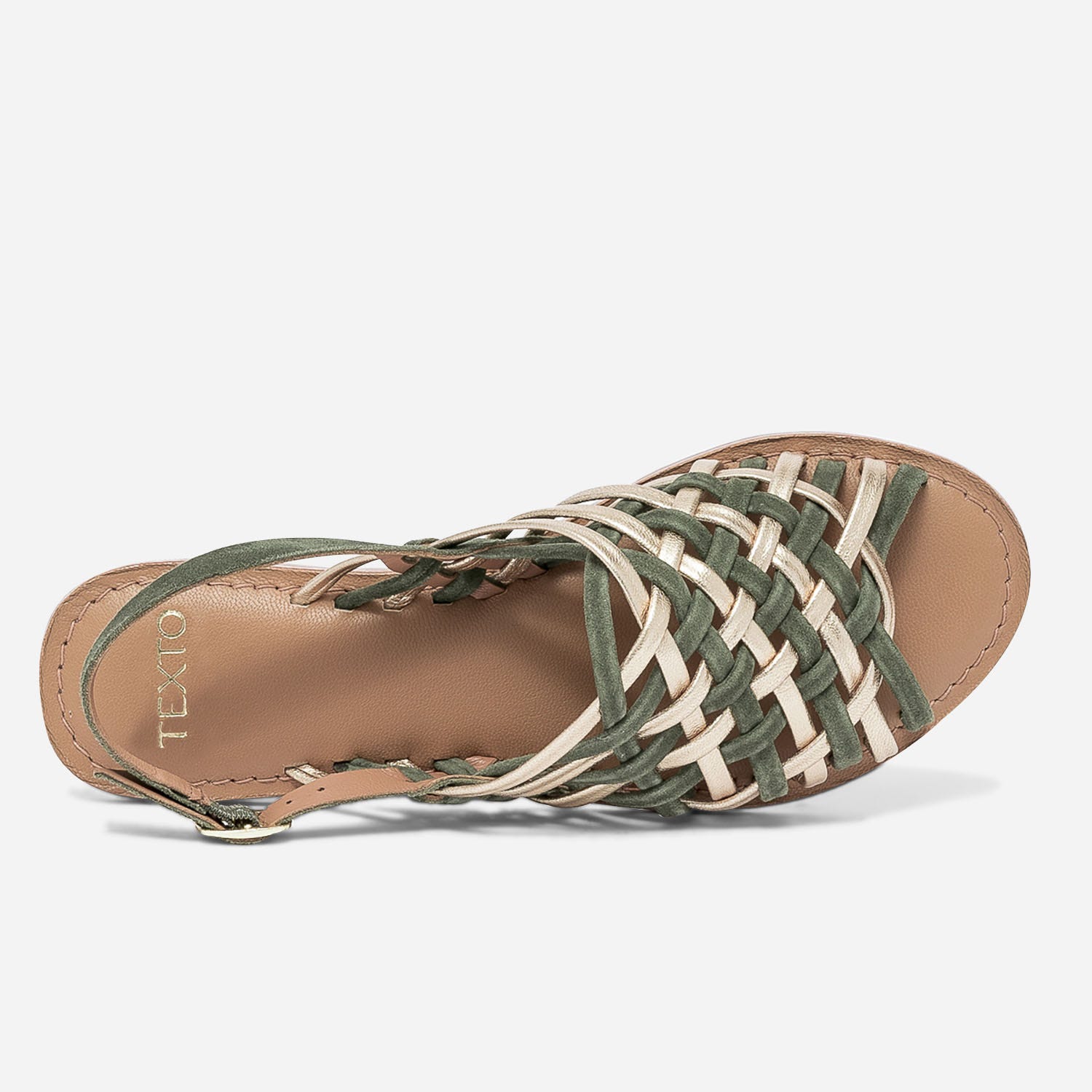 Sandale TEXTO kaki et dorée en cuir