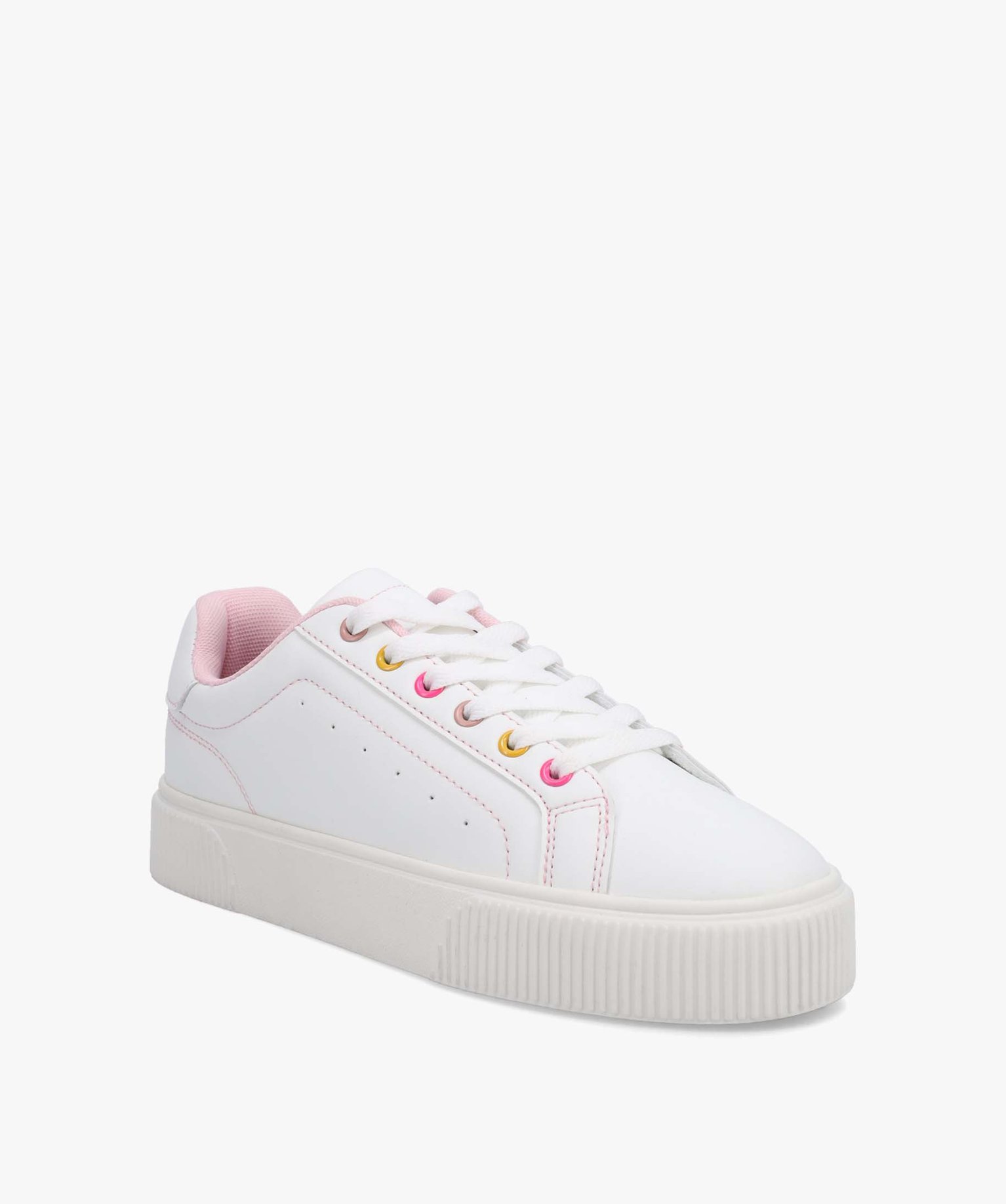 Tennis femme unies à illets colorés blanc | GEMO
