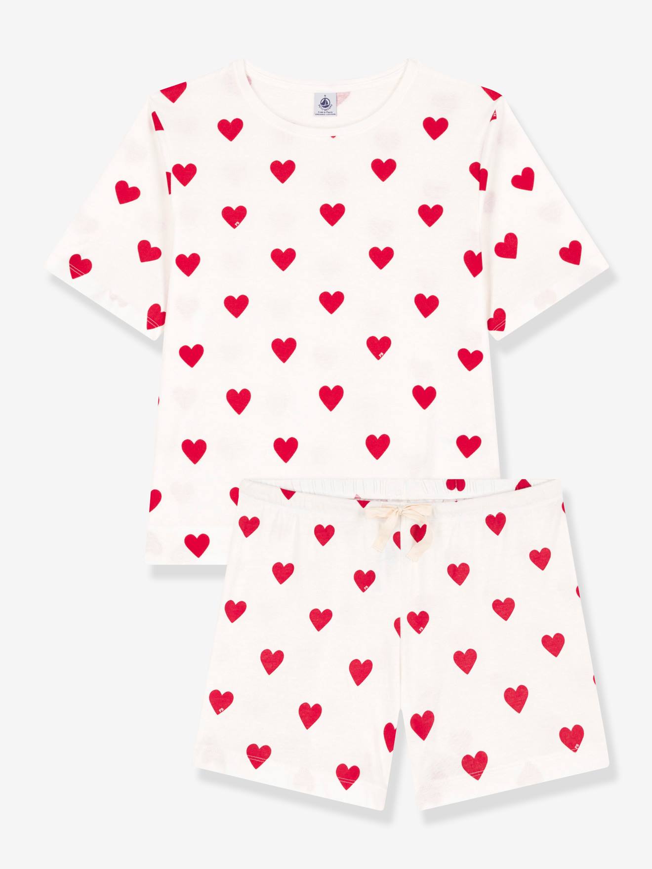 Petit Bateau Damen Sommer-Schlafanzug PETIT BATEAU, Bio-Baumwolle - weiß