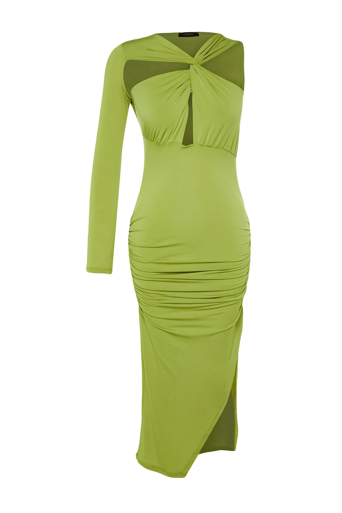 Trendyol Collection  Grünes, tailliertes, elegantes Abendkleid mit Fensterausschnitt und Ausschnitten TPRSS23EL00419