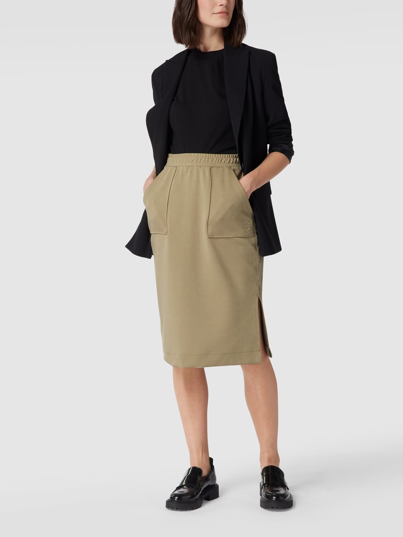 Midirock mit Label-Stitching in beige