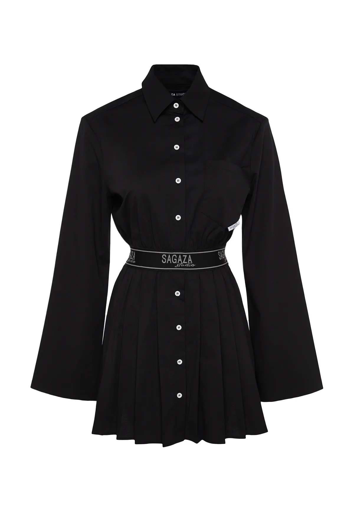 Trendyol Collection  X Sagaza Studio Schwarzes Kleid mit offener Taille/Skater-Taille, reifenlagiges Palepate-Kleid tclaw24el00000