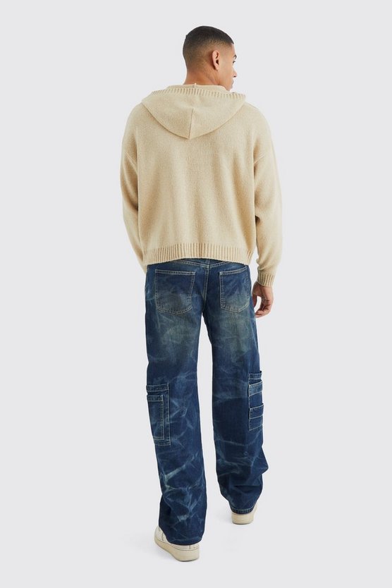 Kastiger gerippter Strick-Hoodie