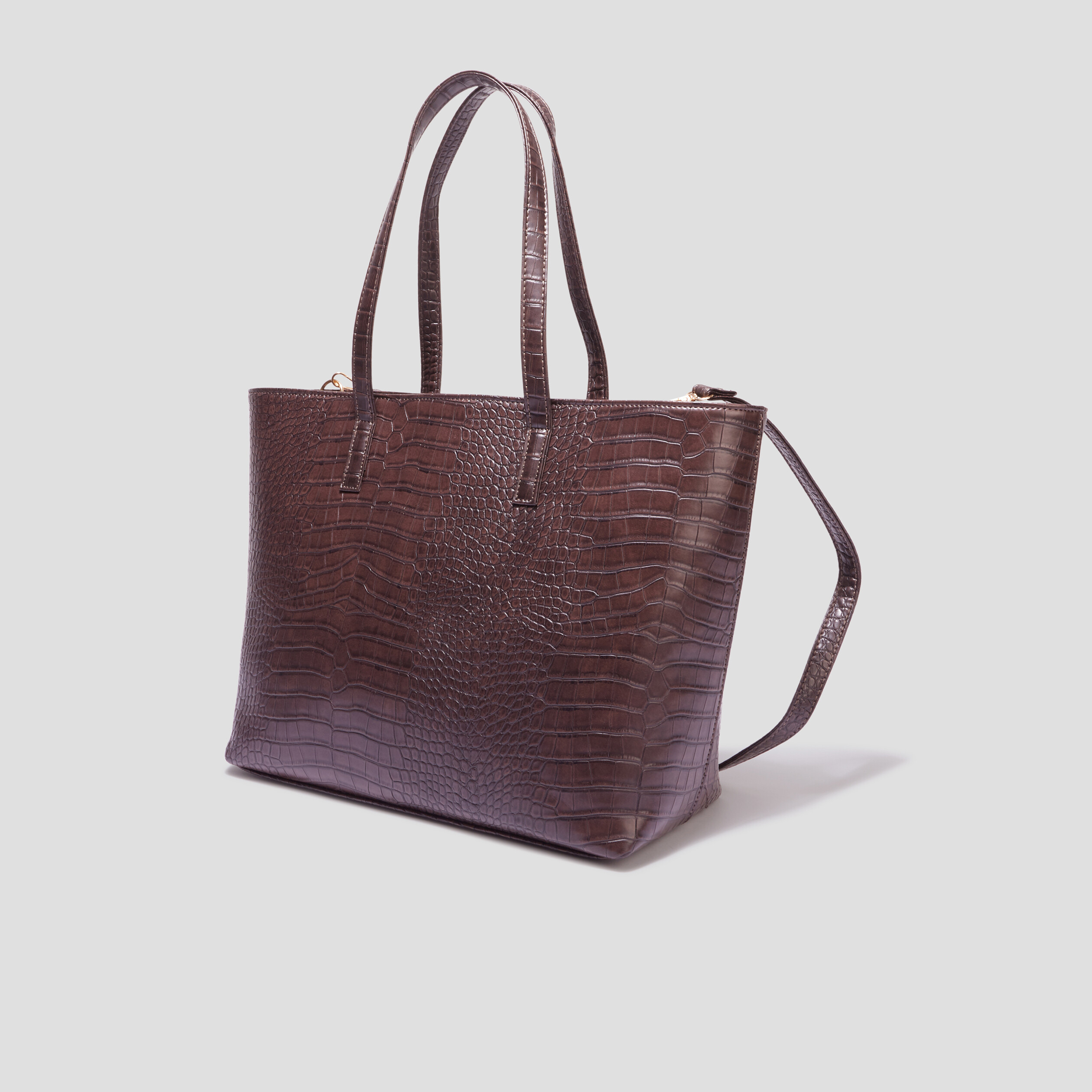 Sac cabas texturé marron foncé femme | La Halle