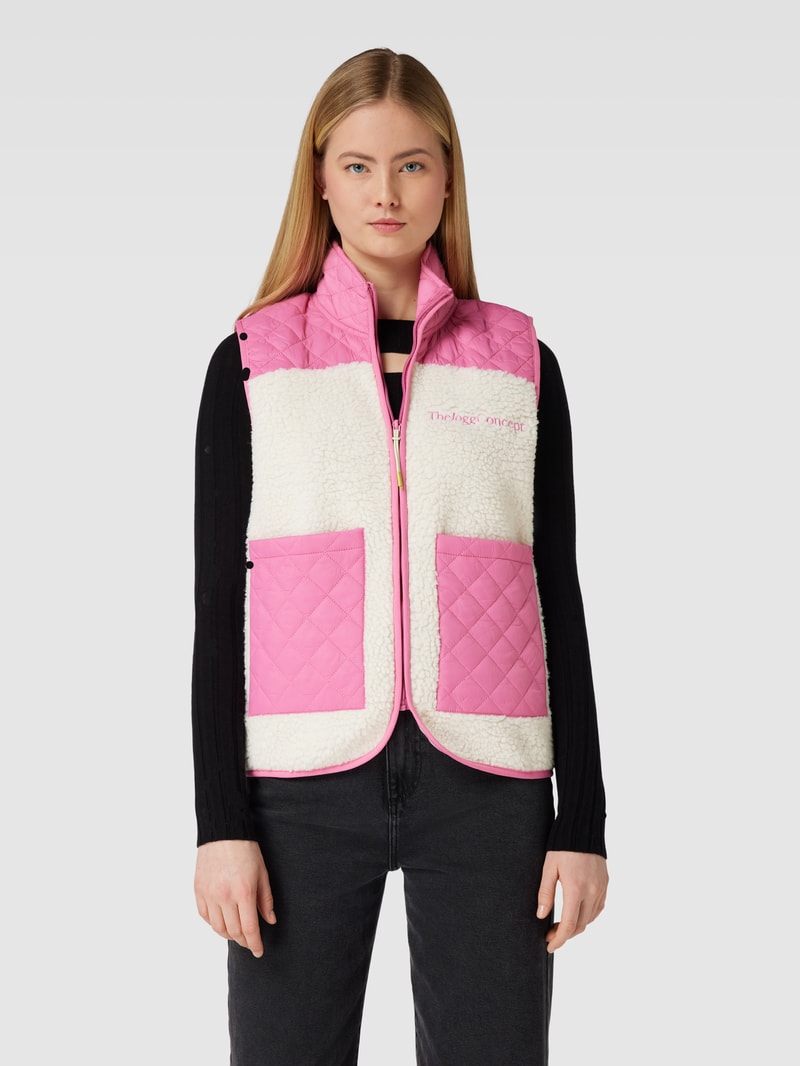 Steppweste mit Fleece-Besatz in pink