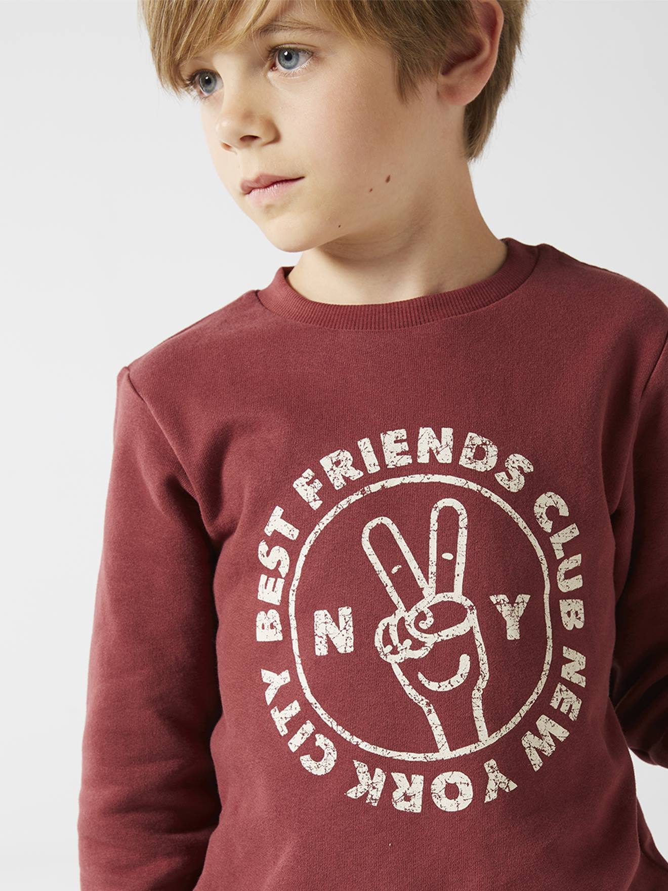 Sweat Basics motifs graphiques garçon blanc chiné