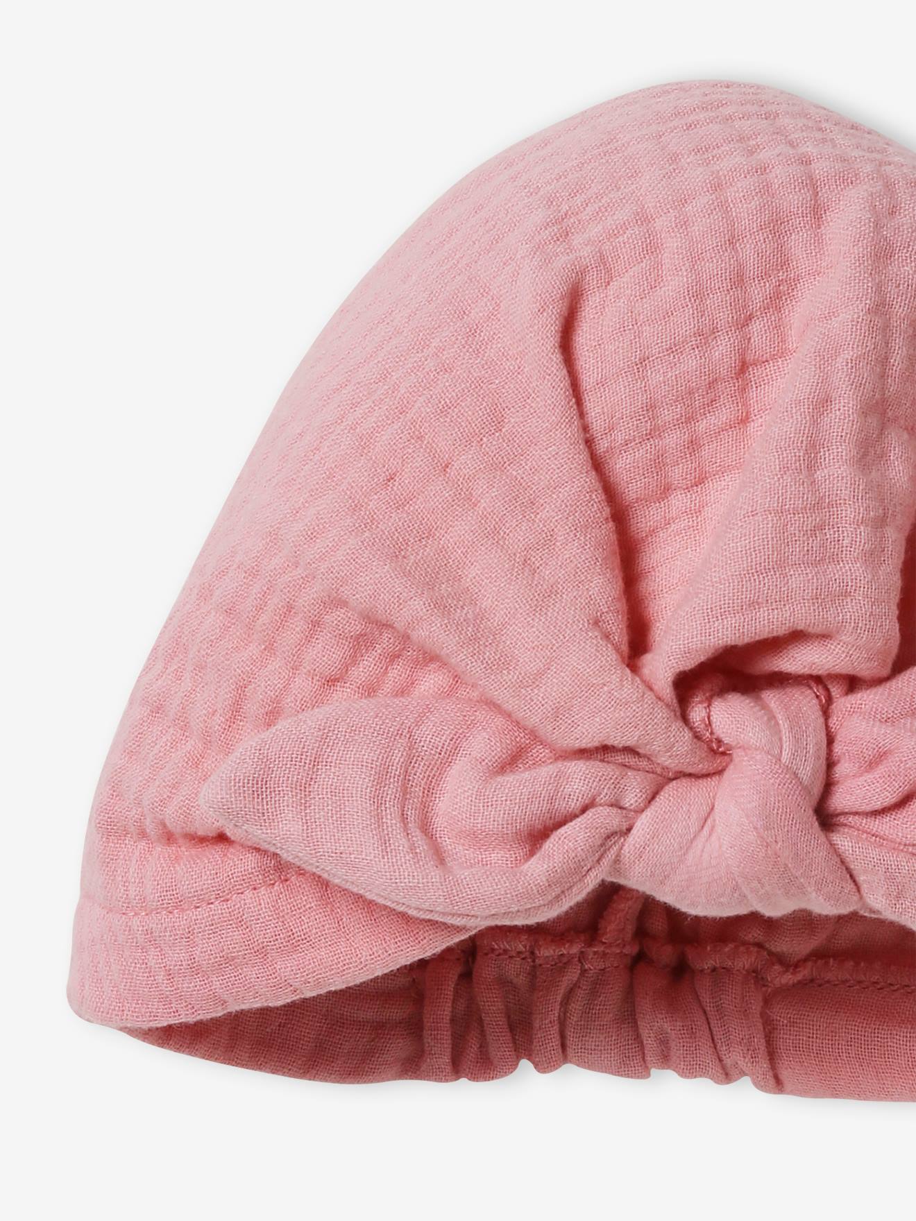 Chapeau façon foulard noué uni bébé fille rose poudré