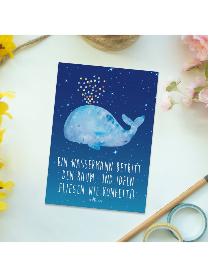 Mr. & Mrs. Panda Postkarte Wassermann Ideenflug mit Spruch in Sternenhimmel Blau günstig kaufen onesize