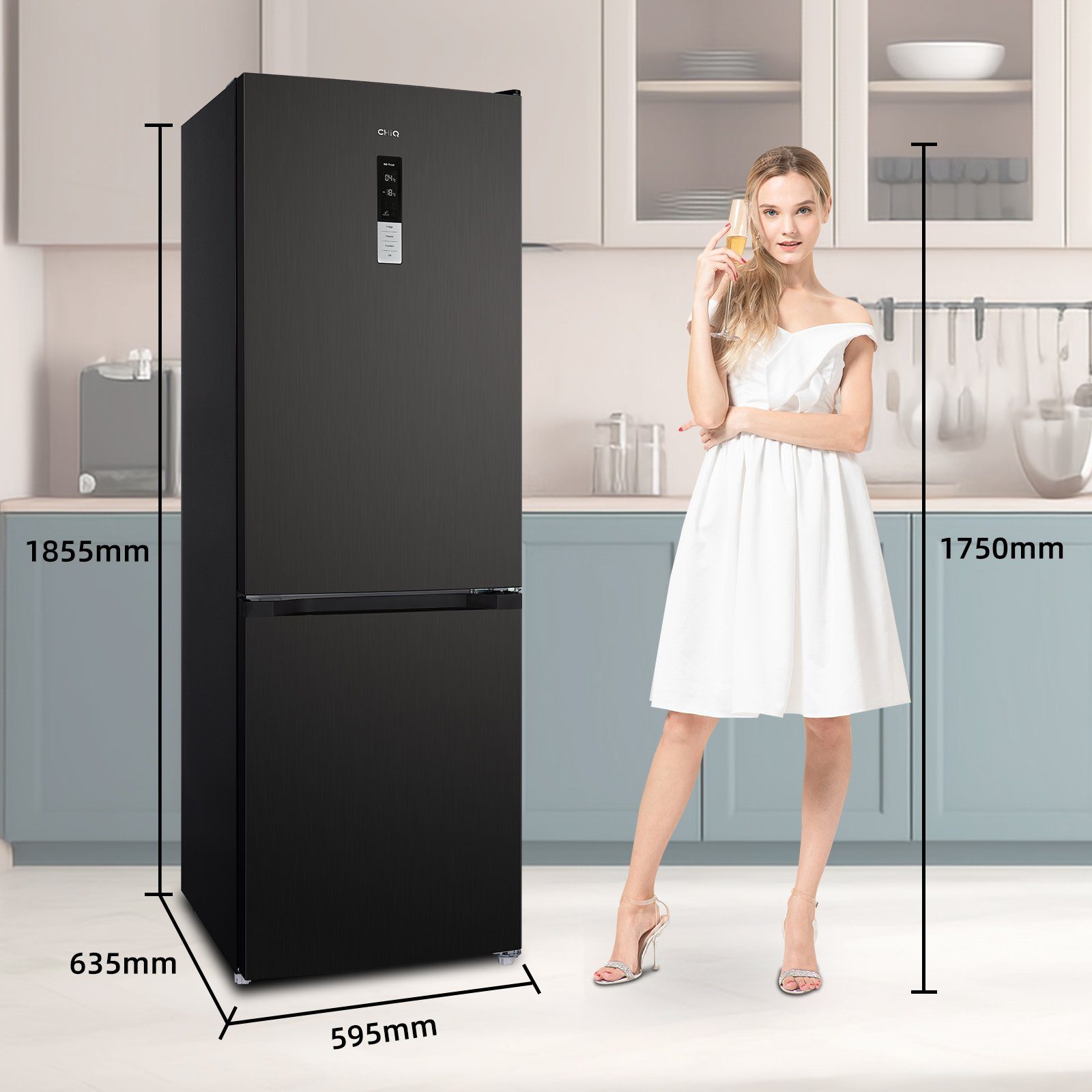CHiQ Kühl-/Gefrierkombination FBM317NEI4D, 185.5 cm hoch, 59.5 cm breit, Touch-Screen-Eingaben,No frost,12 Jahre Garantie auf den Kompressor