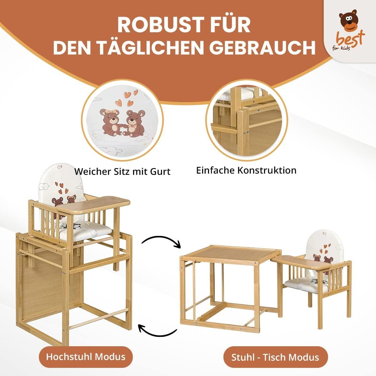 Best for Kids Kombihochstuhl Victoria, leicht umbaubar zur Stuhl-Tisch-Kombination