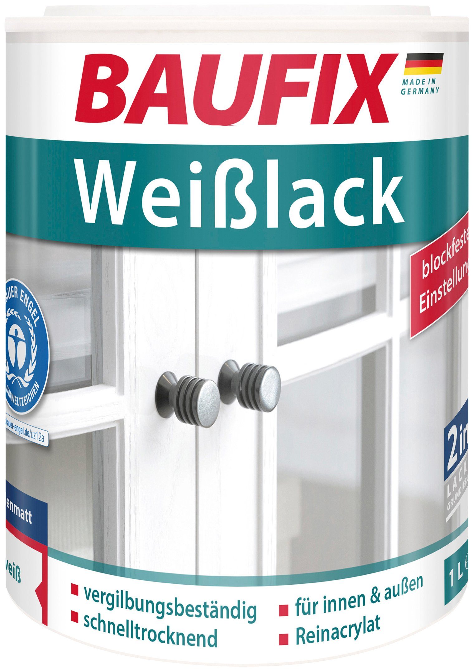 Baufix Weißlack Weißlack seidenmatt, 1 Liter, weiß