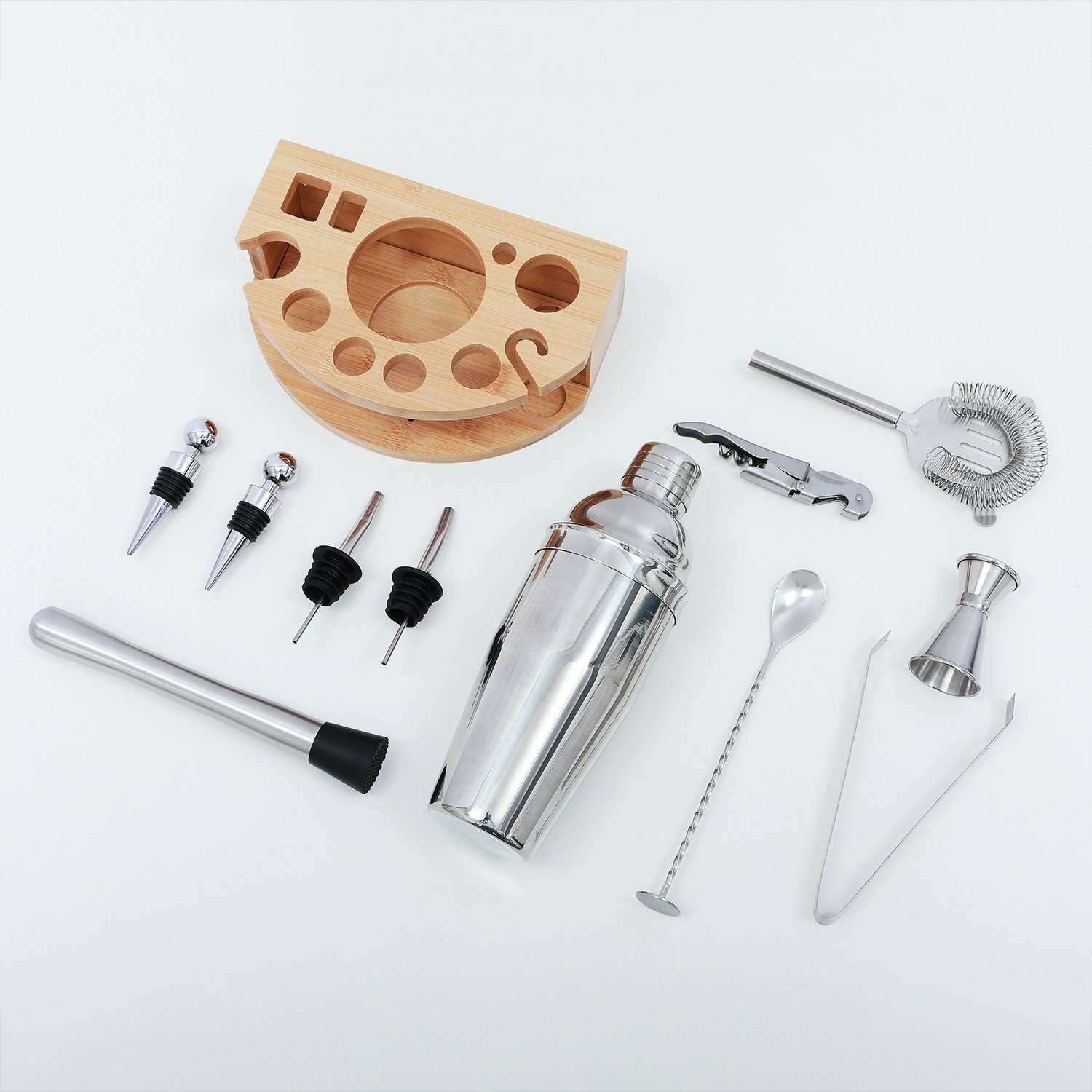 Kpaloft Cocktail Shaker, Edelstahl, (12-tlg), 750ml Shaker Set Bambusständer
