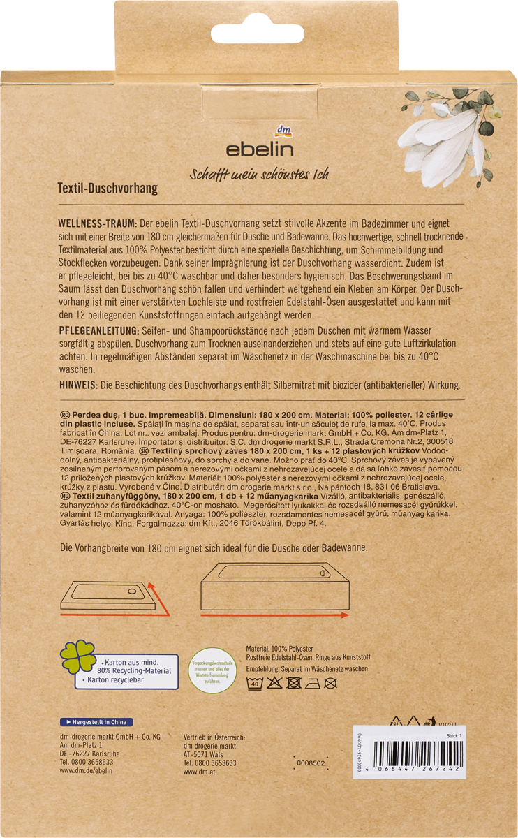 Textil Duschvorhang weiß-grau, 1 St