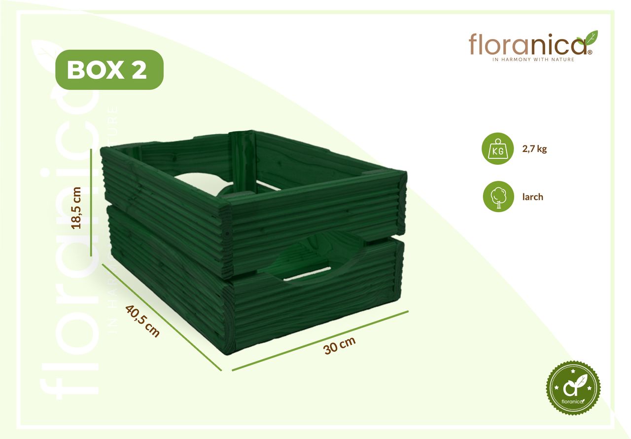 Pemicont Floranica Holzkiste Lärche Grün 3er Set Gartendeko Aufbewahrungsboxen Obstkisten Blumentopf Holz Kiste Spielzeugkiste