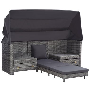 vidaXL Loungesofa Ausziehbares 3-Sitzer-Schlafsofa mit Dach Poly Rattan Grau, 1 Teile
