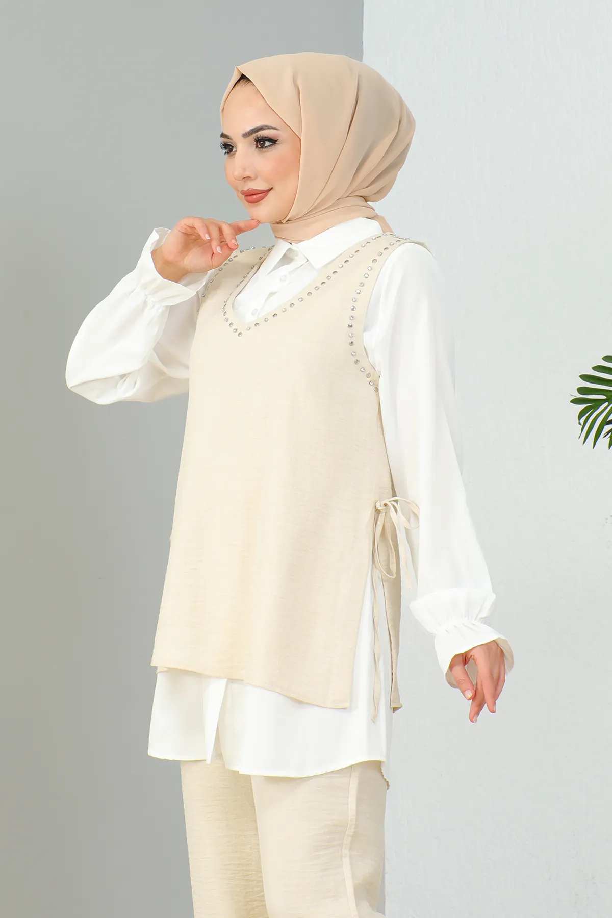 MODAQU  Dreier-Bettwäscheset mit Steindetail in Beige