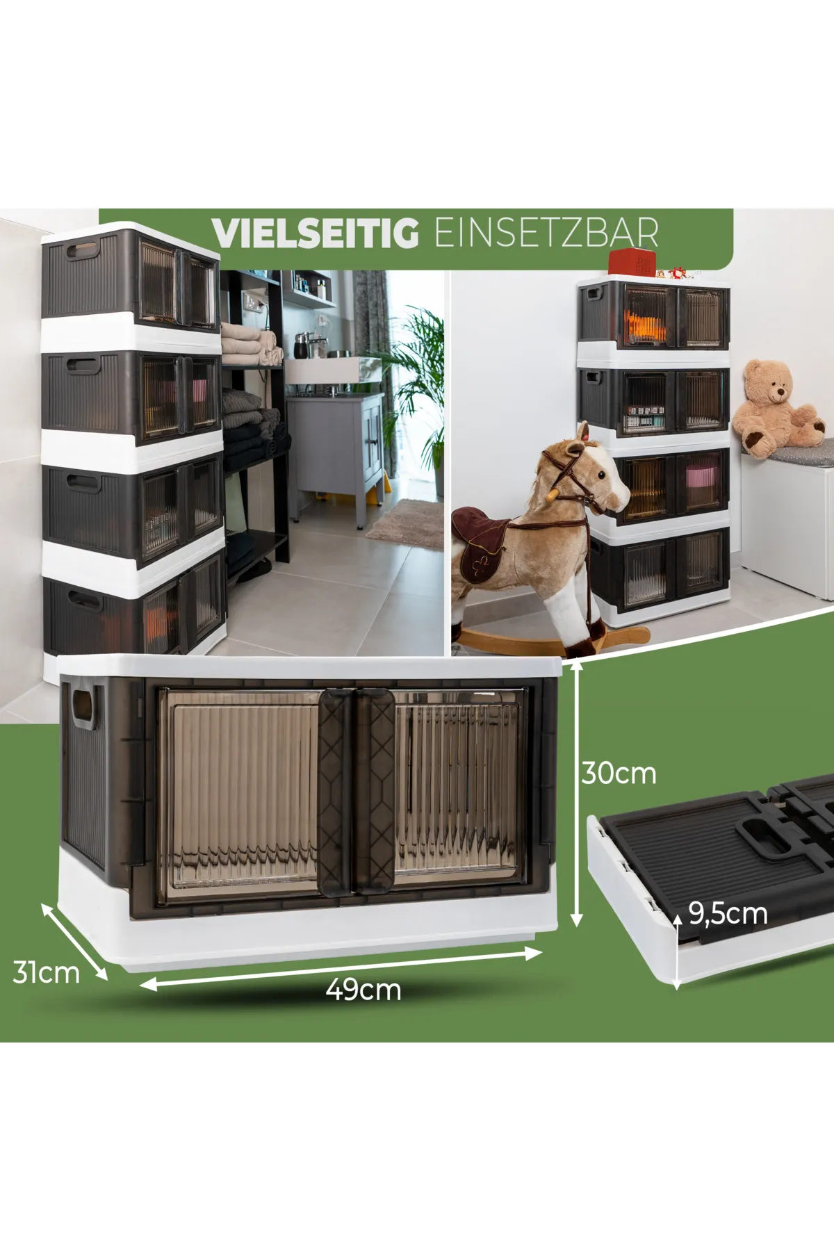 Viwares  Faltbare Aufbewahrungsbox mit Deckel - 3 Stapelbare Aufbewahrungsboxen