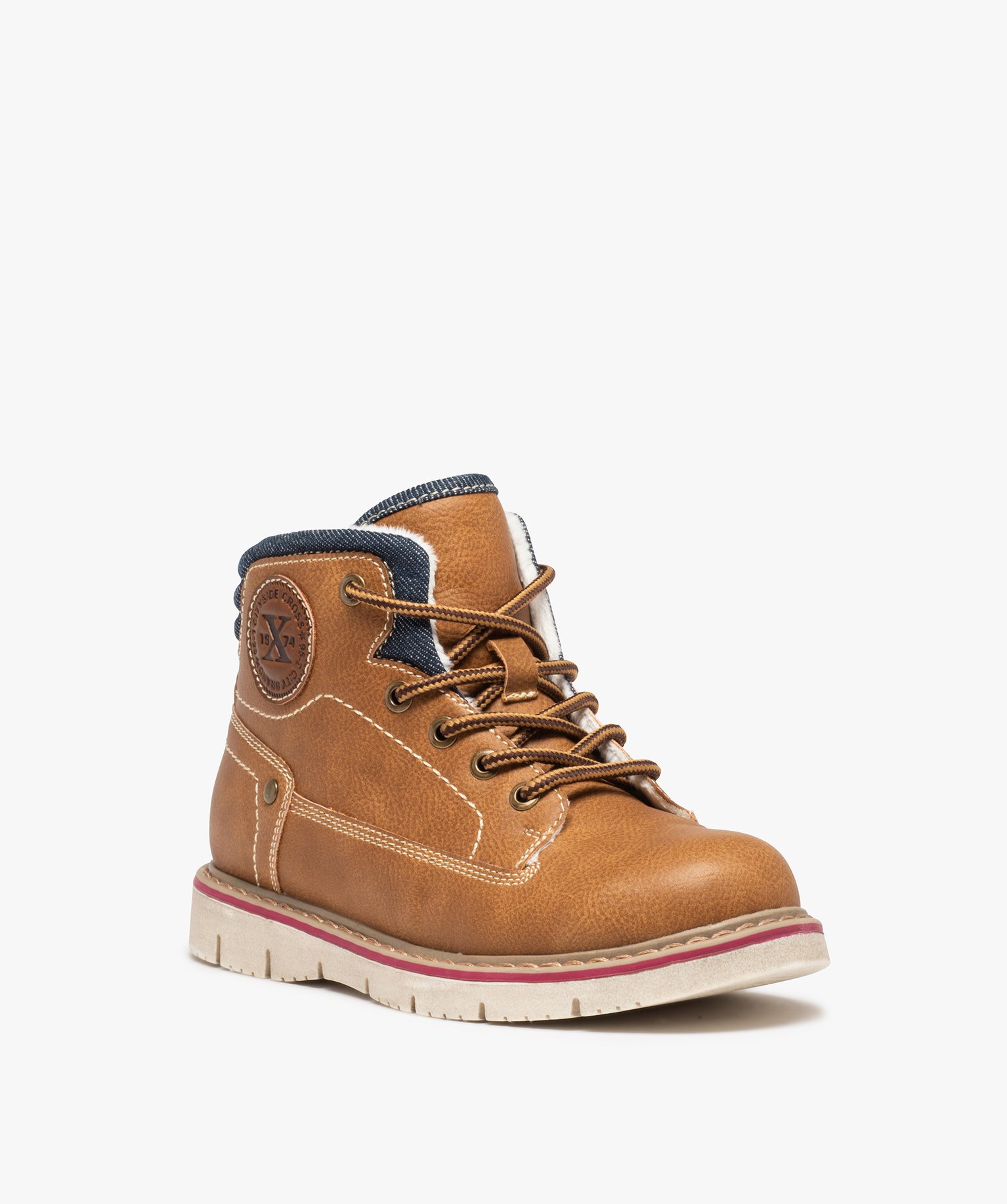 Boots fourrées Garçon style montagnard à lacets et zip marron | GEMO