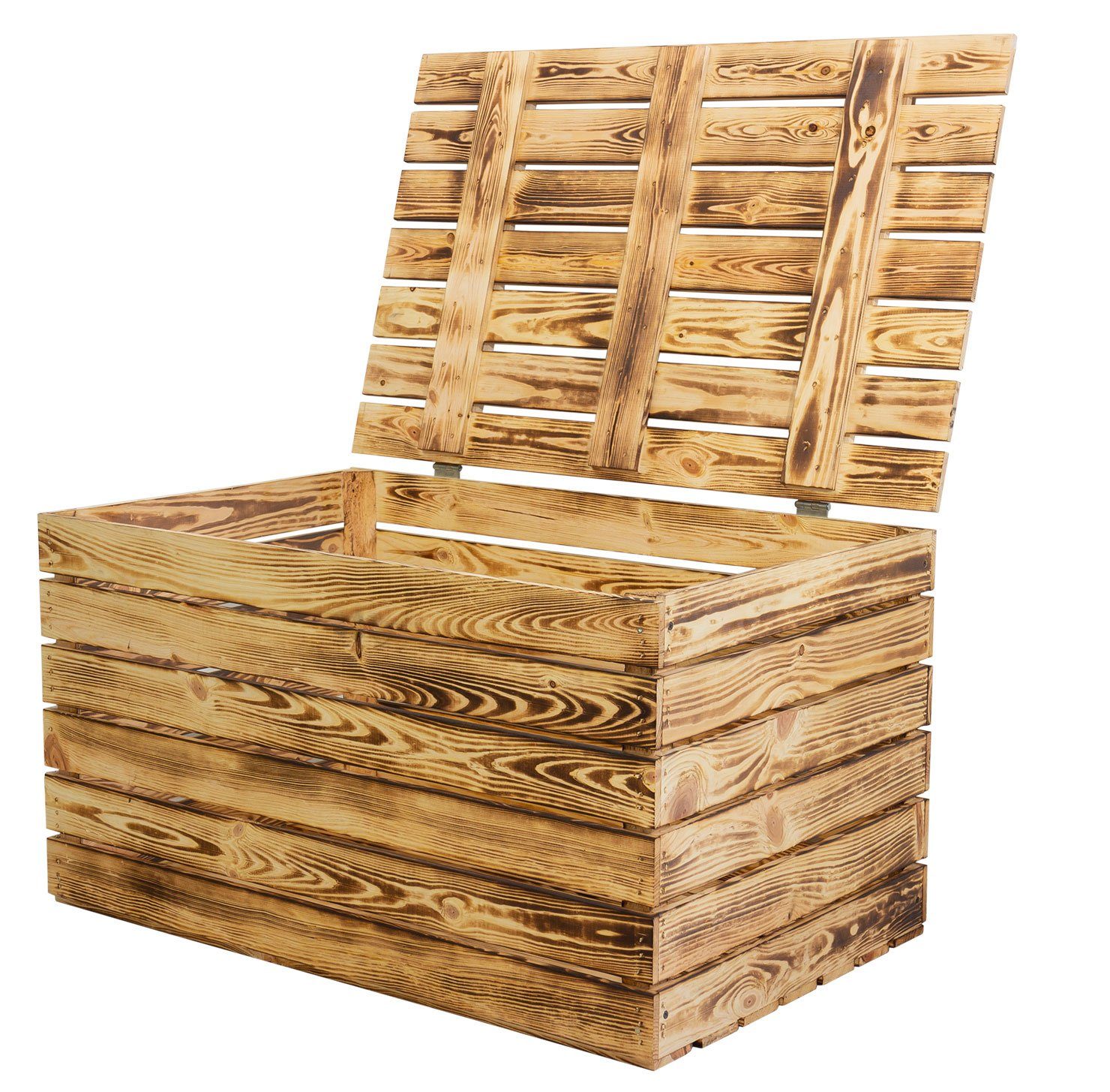 Kistenkolli Altes Land Allzweckkiste Grosse Holztruhe 80er geflammt mit Deckel 80x50x39cm