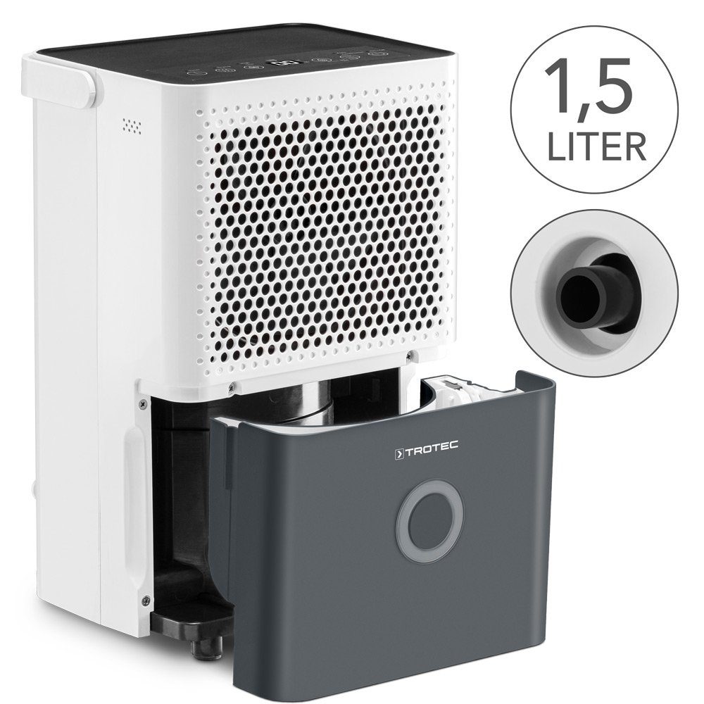 TROTEC Luftentfeuchter TTK 33 E, für 37 m³ Räume, Entfeuchtung 14,00 l/Tag, Tank 1,50 l, Wäschetrocknungs-Funktion Selbstwäsche-Funktion