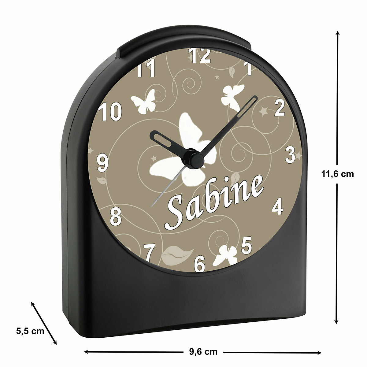 Kinder Funkwecker personalisiert mit Namen Schmetterling Ornamente Atom-/Funkuhr, 12-Stunden-Anzeigeformat, Schlummerfunktion, Nachtlicht, Geräuschlos/Ohne Ticken
