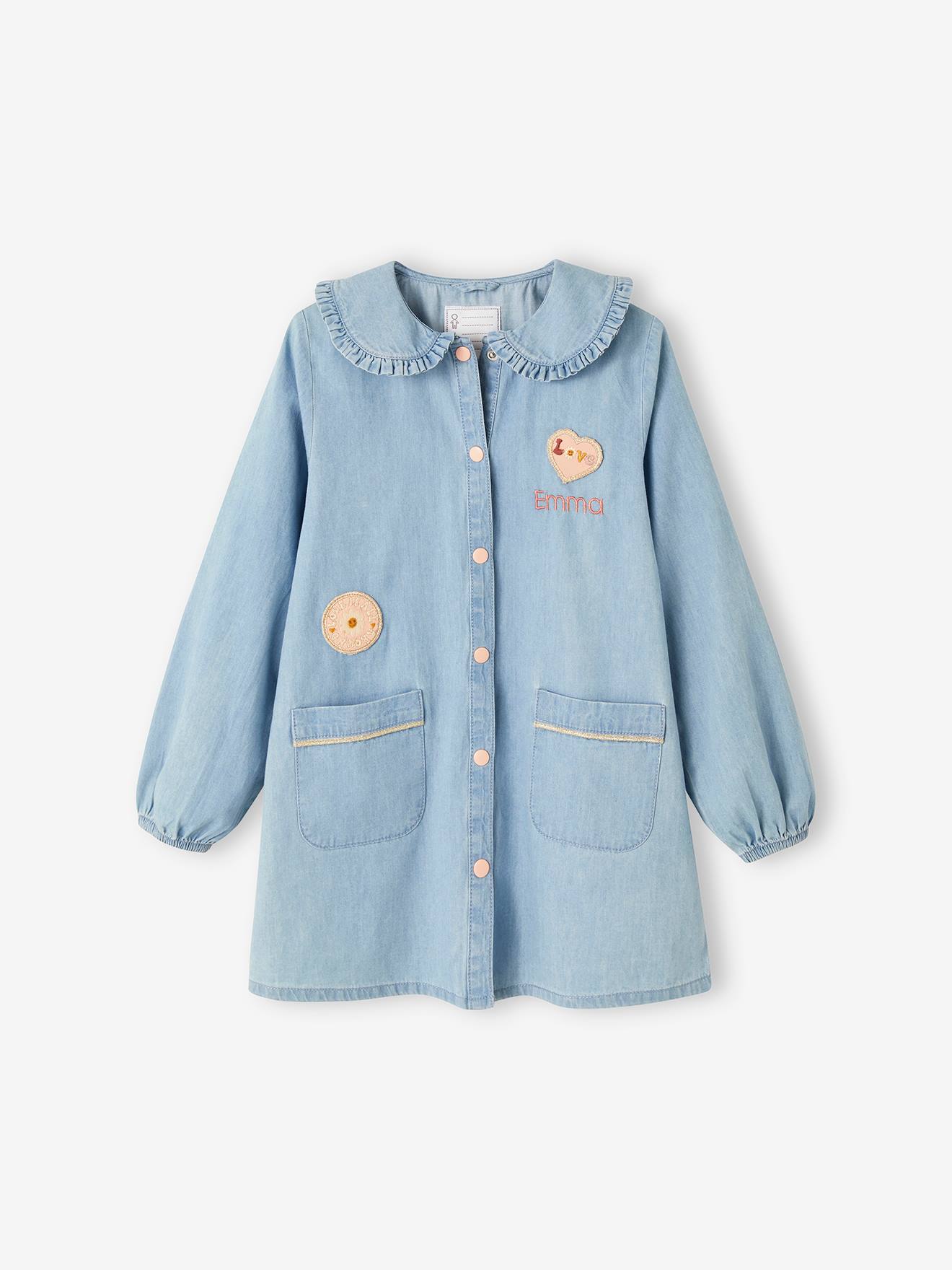 Vertbaudet Mädchen Malkittel aus Light-Denim, personalisierbar - jeansblau
