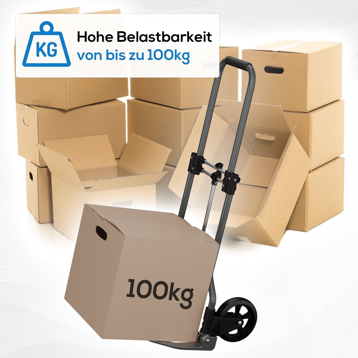 TroniTechnik Sackkarre Handkarre Transportkarre Handwagen, klappbar bis 100 kg Tragfähigkeit, (Transportkarre mit fixierbarem Tragegriff, rutschfeste Transportfläche), faltbar, BxTxH 48x42x98cm, Handkarre zum Transport, Schaumstoffgriff
