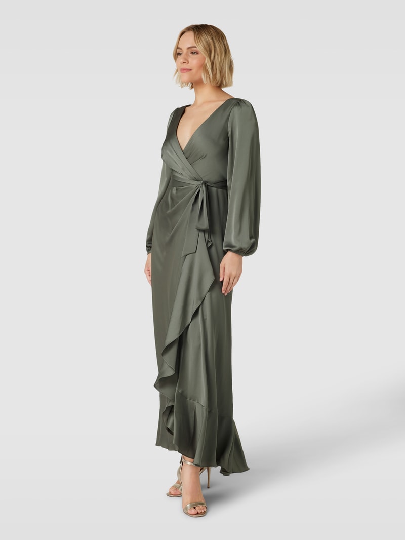 Abendkleid mit V-Ausschnitt in olivgrün
