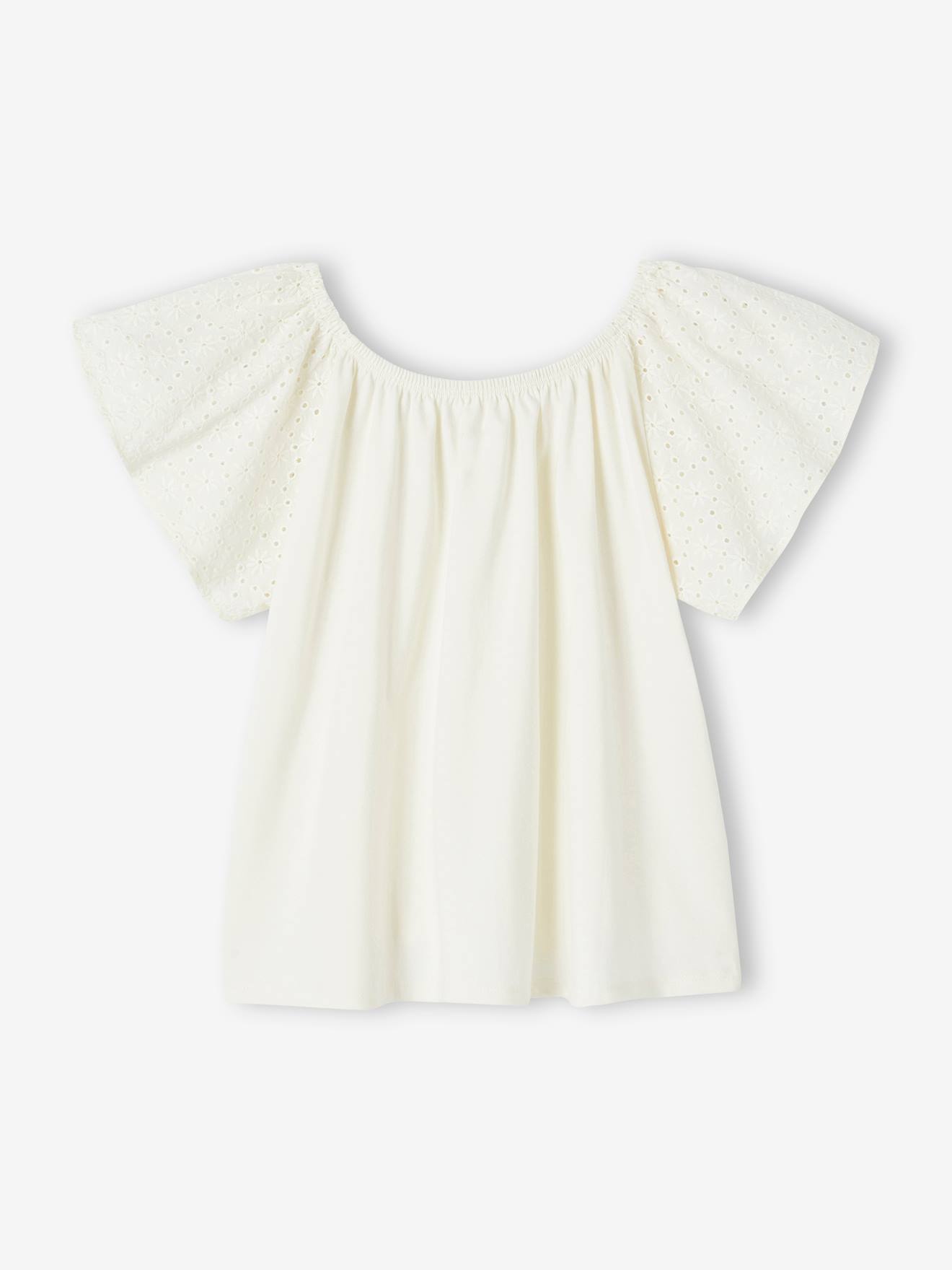Vertbaudet Mädchen T-Shirt mit Lochstickerei Oeko-Tex - wollweiß
