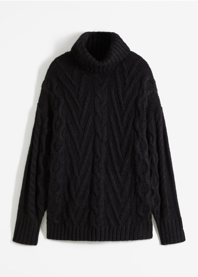 Rollkragen-Pullover mit Zopfmuster