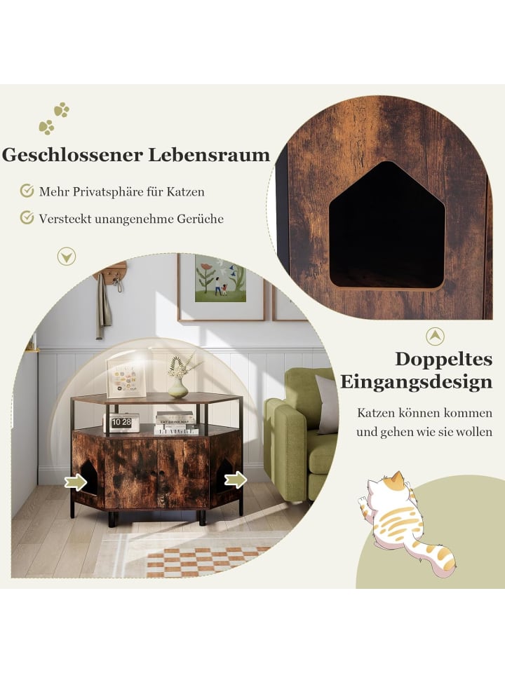 COSTWAY Katzenschrank für Ecke in Braun günstig kaufen onesize