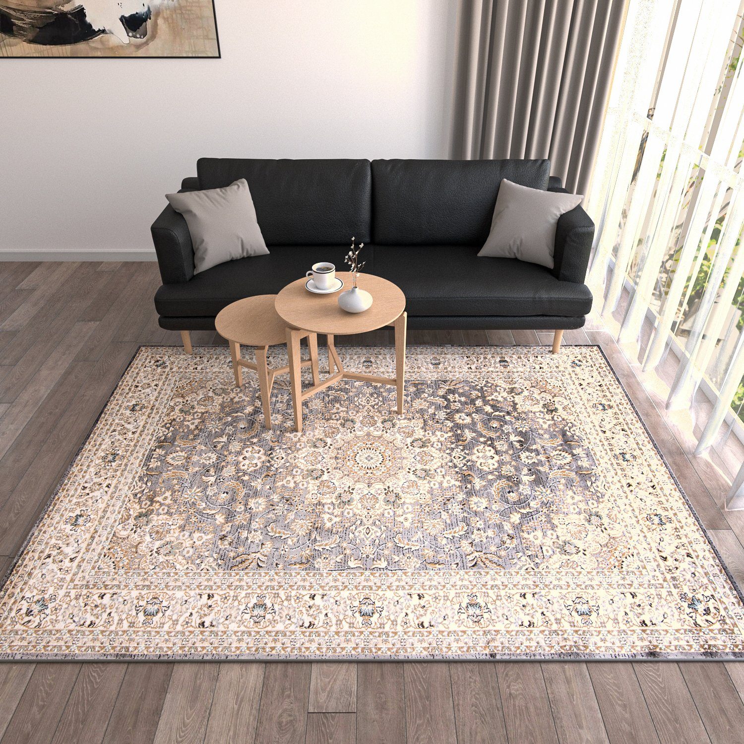 Orientteppich Oriente Teppich - Traditioneller Teppich Orient Grau, Mazovia, 60 x 100 cm, Geeignet für Fußbodenheizung, Pflegeleicht, Wohnzimmerteppich