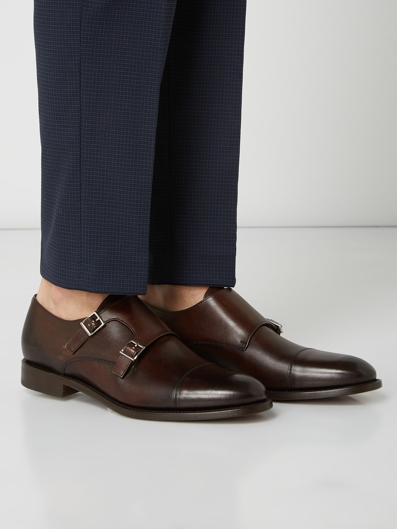Double Monk Straps aus Leder in dunkelbraun