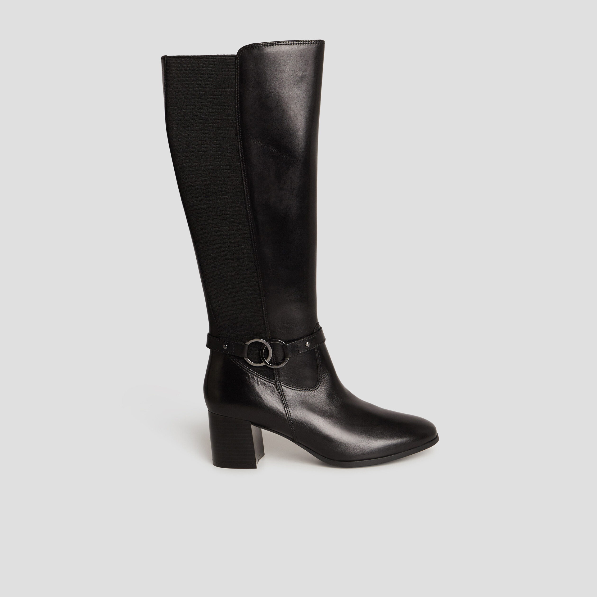 Bottes cavalières à talons en cuir noir femme | La Halle