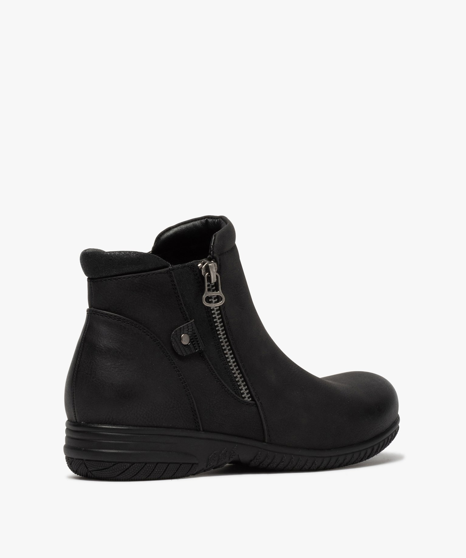 Boots femme unies à talon plat bout rond et zip fantaisie | GEMO
