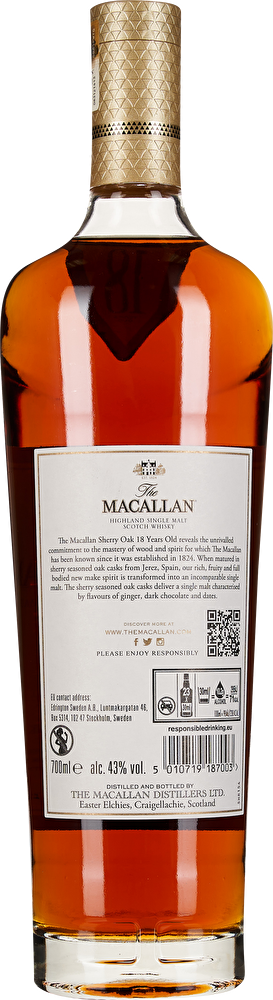 The Macallan Scotch Whisky 18 YO Sherry Oak 0,7 Liter im Geschenkkarton