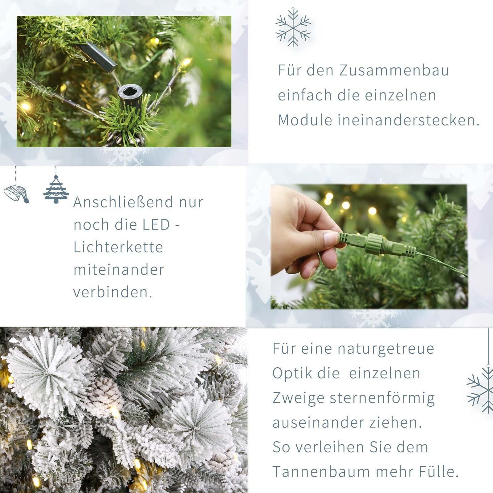 Sinaopus Künstlicher Weihnachtsbaum BW01 Tannenbaum mit beleuchtung, LED Christbaum, Schnee PE+PVC, mit 1000 Spitzen und 300 Warm-Weißen LED, 180 cm mit Metallständer