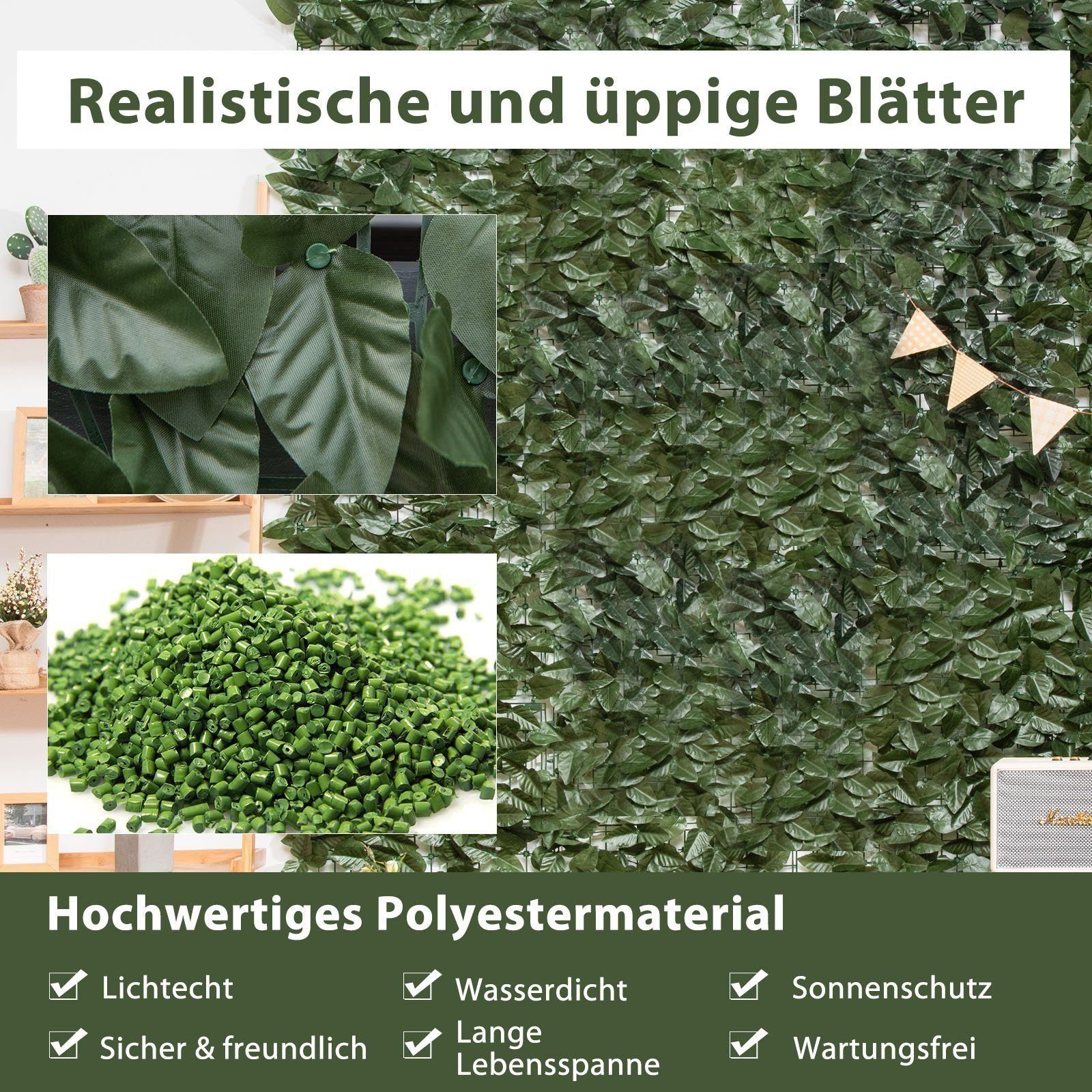 BlingBin Balkonsichtschutz Sichtschutzhecke Windschutz Efeu Sichtschutz Blätterzaun 1x3M LxH: 300x100 cm, für Balkon und Terrasse