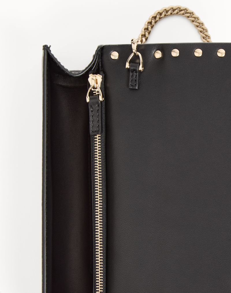 Carteira Rockstud Chain em couro de bezerro granada