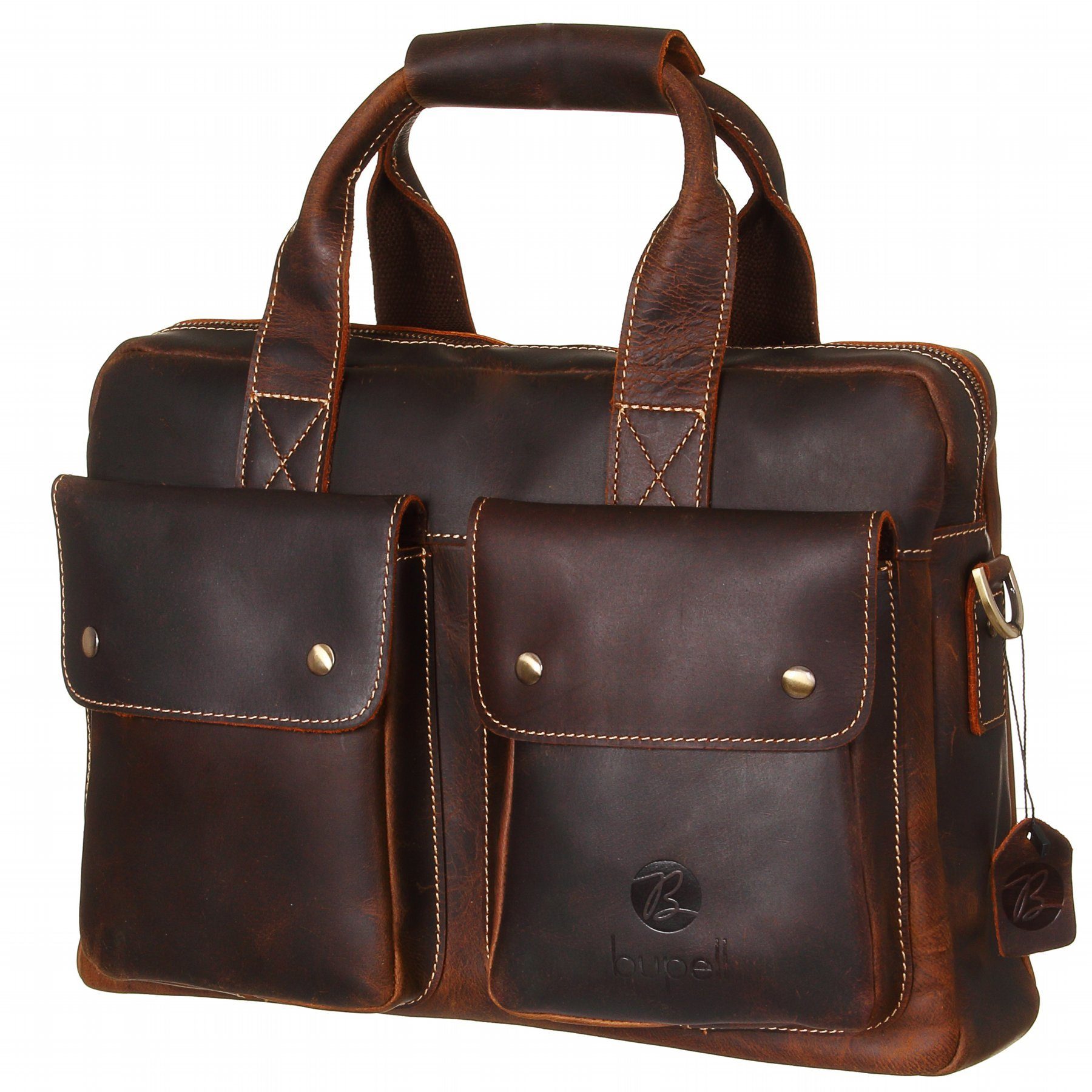 bupell Laptoptasche BUL407 - Business Aktentasche aus echtem Leder