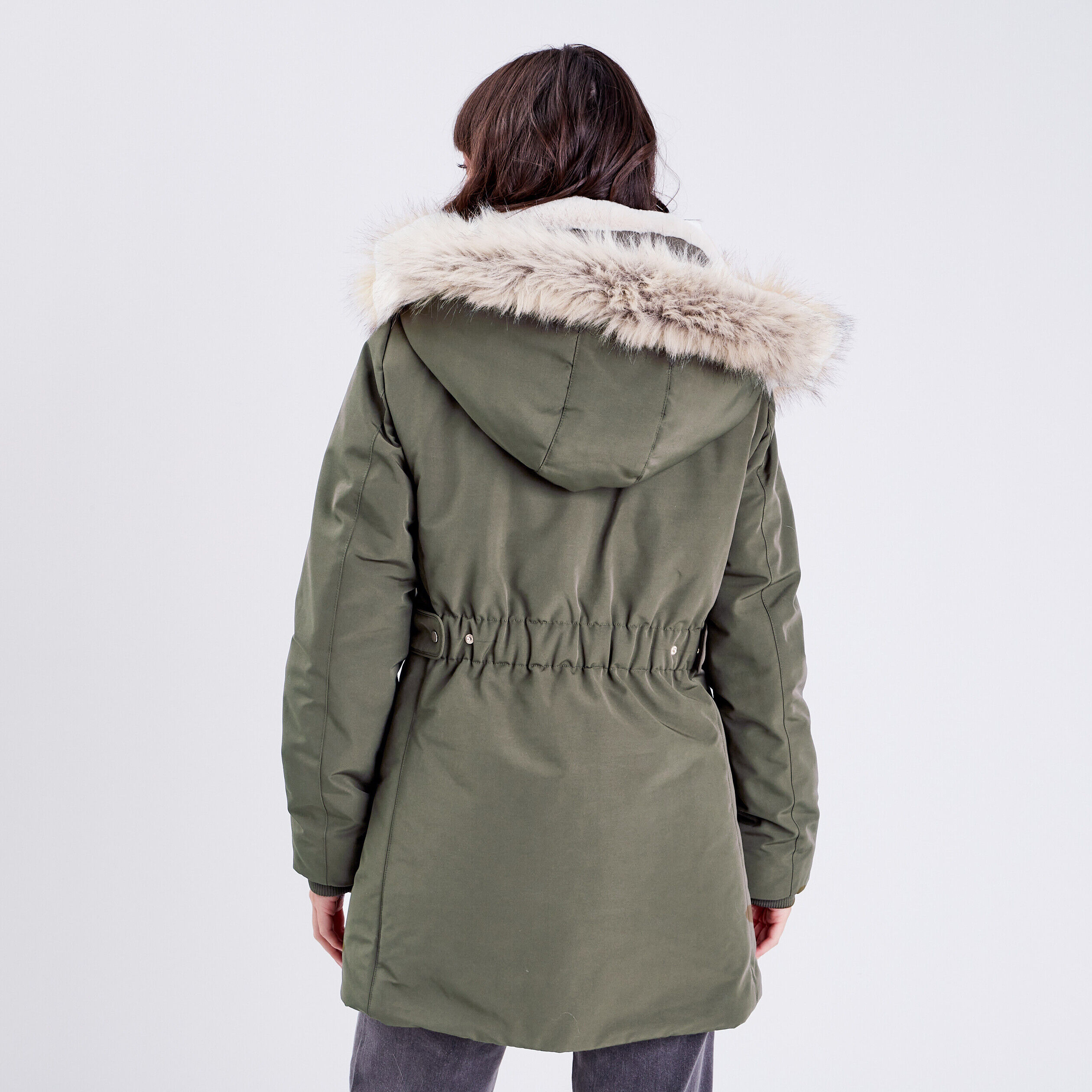 Parka droite avec capuche vert kaki femme | Cache Cache